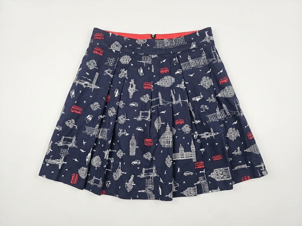 Boden 4P Navy Blue White London Skyline A Line Skirt British Twee Big Ben